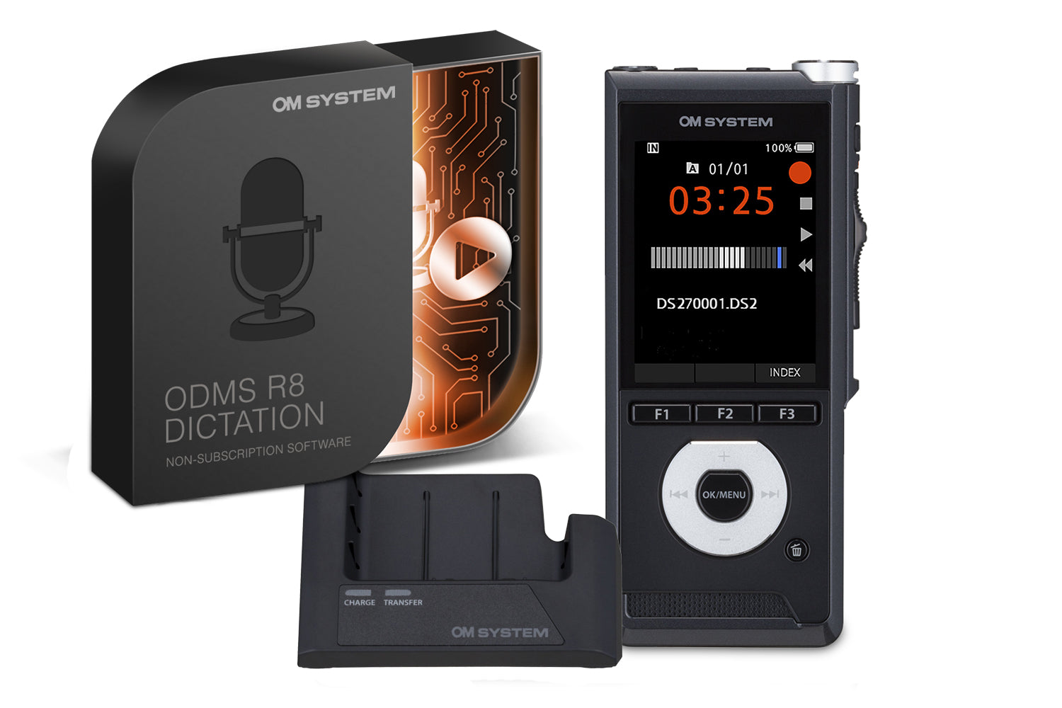 OM System DS-2700 Premium Kit with Dock and ODMS R8 Dictate Software