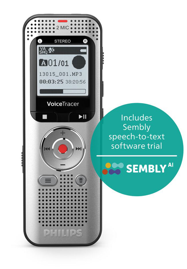 Philips DVT2015 Digital Voice Tracer with Sembly AI Voucher