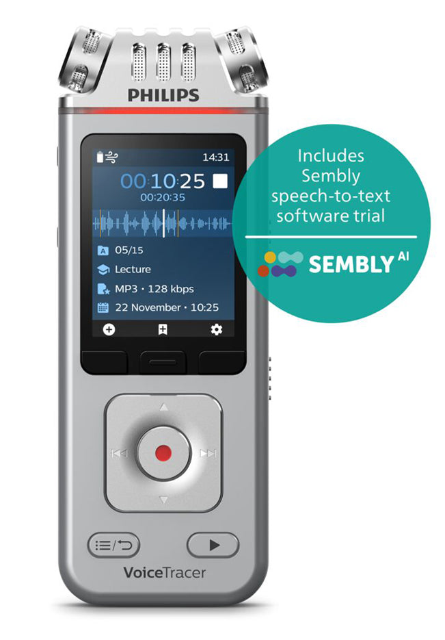 Philips DVT4115 Digital Voice Tracer with Sembly AI Voucher