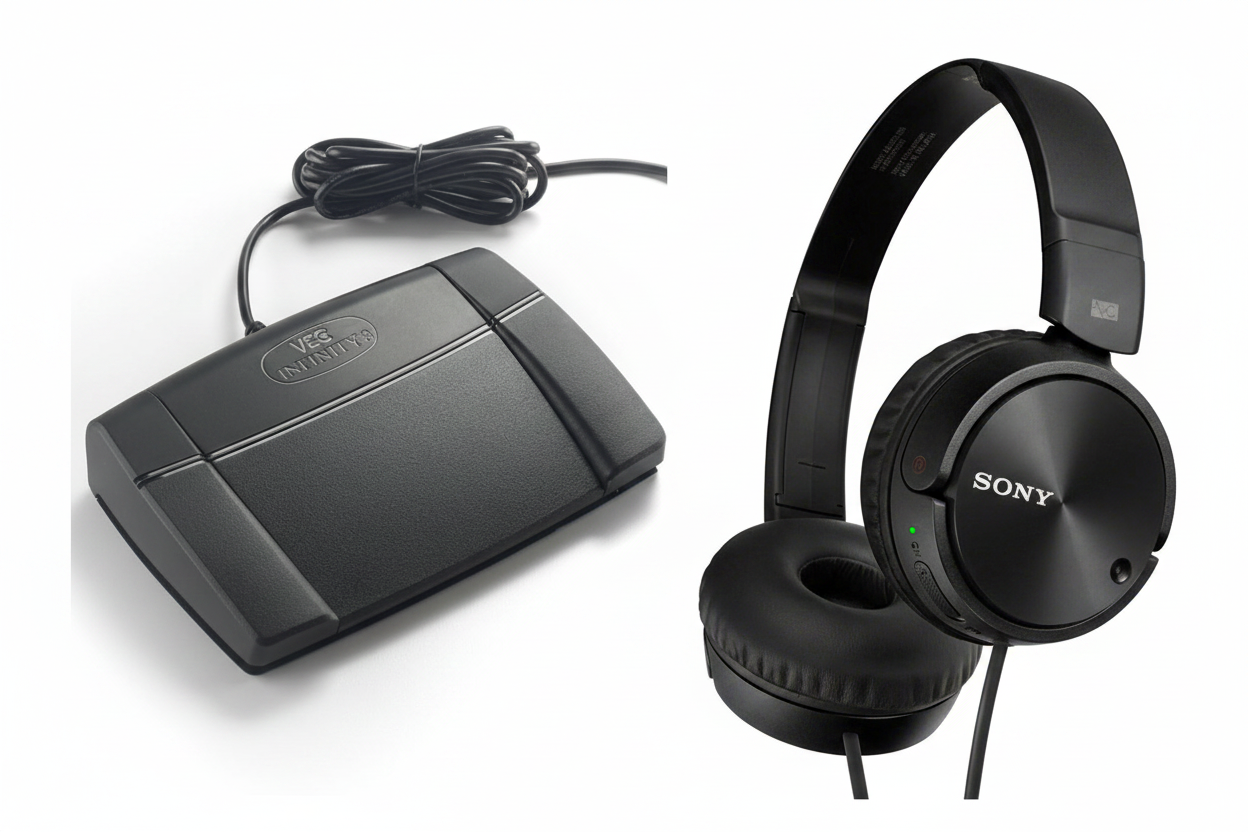 Infinity IN-USB3 USB Foot Pedal and Sony MDR-ZX110NC Noise Cancelling Headphones bundle
